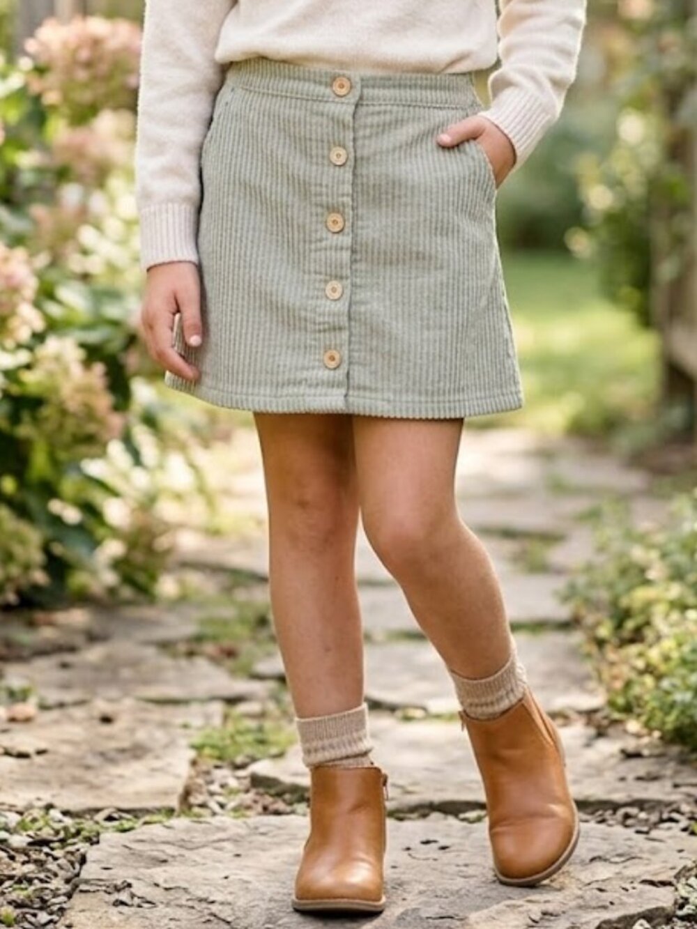 🐲3 FOR $9🦄 Corduroy Elastic Waist Short Faux Button Pull On A-Line Skirt 7/8 M